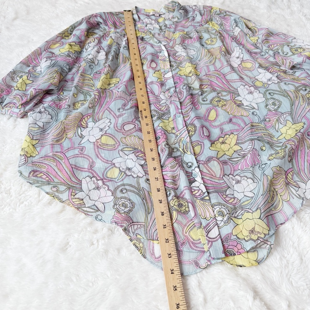 Badgley Mischka Woman Floral Chiffon Relax Flutter Sleeve Blouse LARGE Fairy - Picture 6 of 8